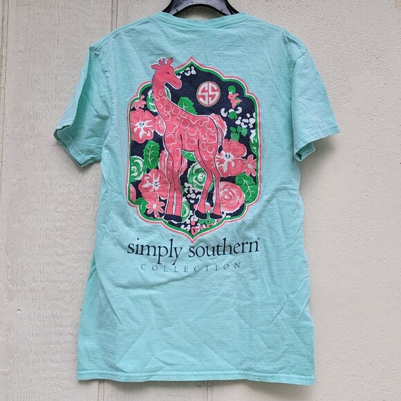 Simply Southern  blue Giraffe graphic short sleeve cotton T Shirt size small - Picture 2 of 5